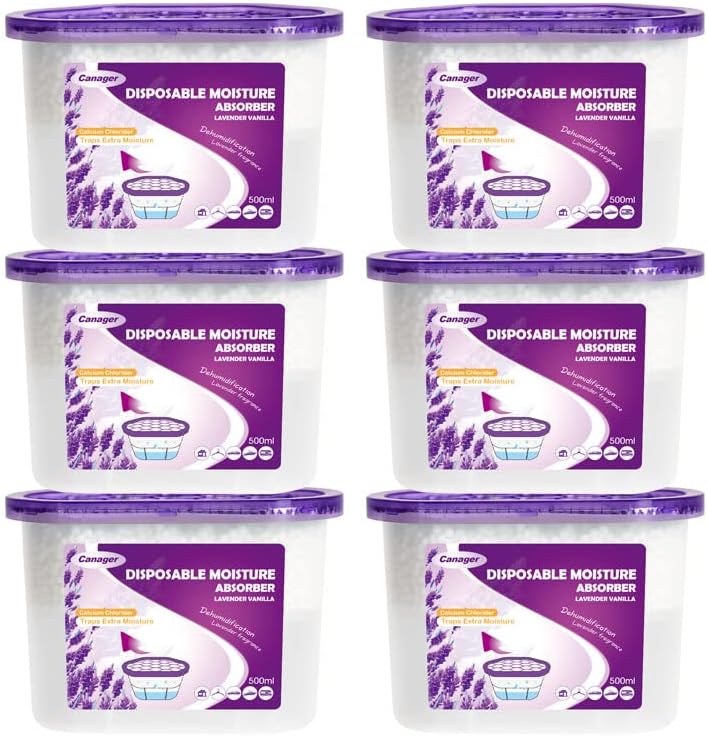 CANAGER Lavender Vanilla Moisture Absorber Box,Odor Eliminator and Dehumidifier Boxes for Closet,Bedroom,Kitchen,Bathroom-6 Packs,Cups - Traps Moisture for Fresher, Cleaner Air Purple - Image 1